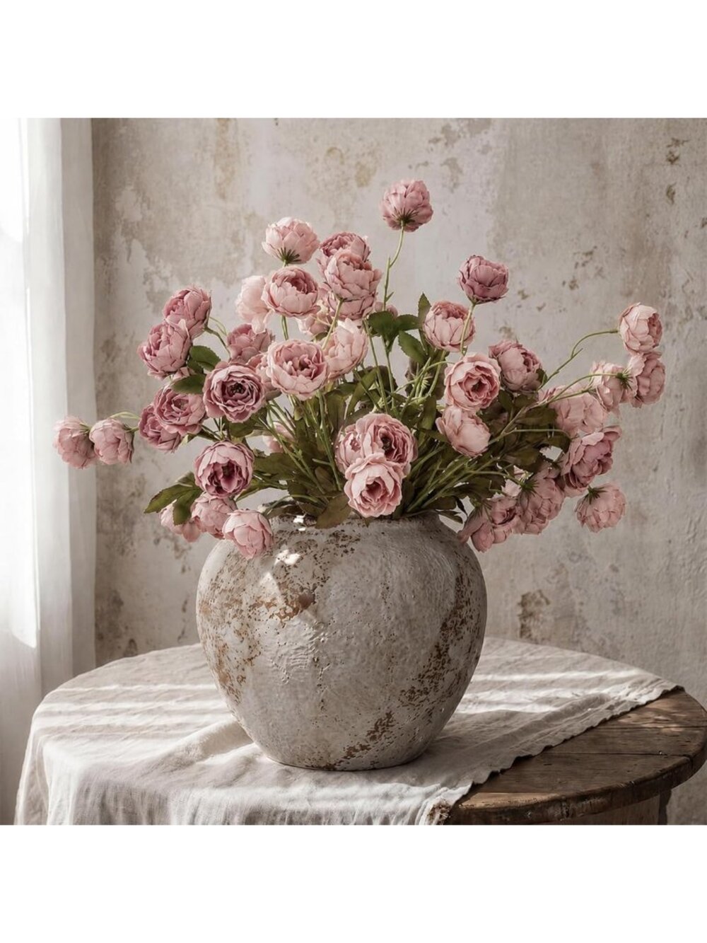 8 Pcs 26'' Fall Artificial Peony Stems - Pink & Dusty Pink Floral Decor